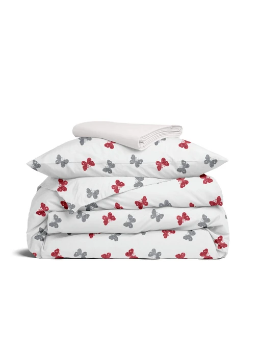 Дитяча постільна білизна в ліжечко BUTTERFLY SC10 Cosas модель ButterfliesGrayRed_30RoseLight_140 Фото