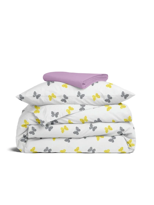 Детское постельное белье в кроватку BUTTERFLY SC12 Cosas модель ButterfliesGrayYellow_46Camellia_140 Фото
