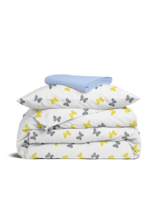 Дитяча постільна білизна в ліжечко BUTTERFLY SC13 Cosas модель ButterfliesGrayYellow_62Maya_140 Фото
