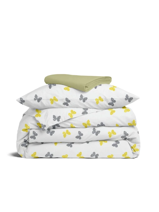 Дитяча постільна білизна в ліжечко BUTTERFLY SC14 Cosas модель ButterfliesGrayYellow_78Olive_140 Фото