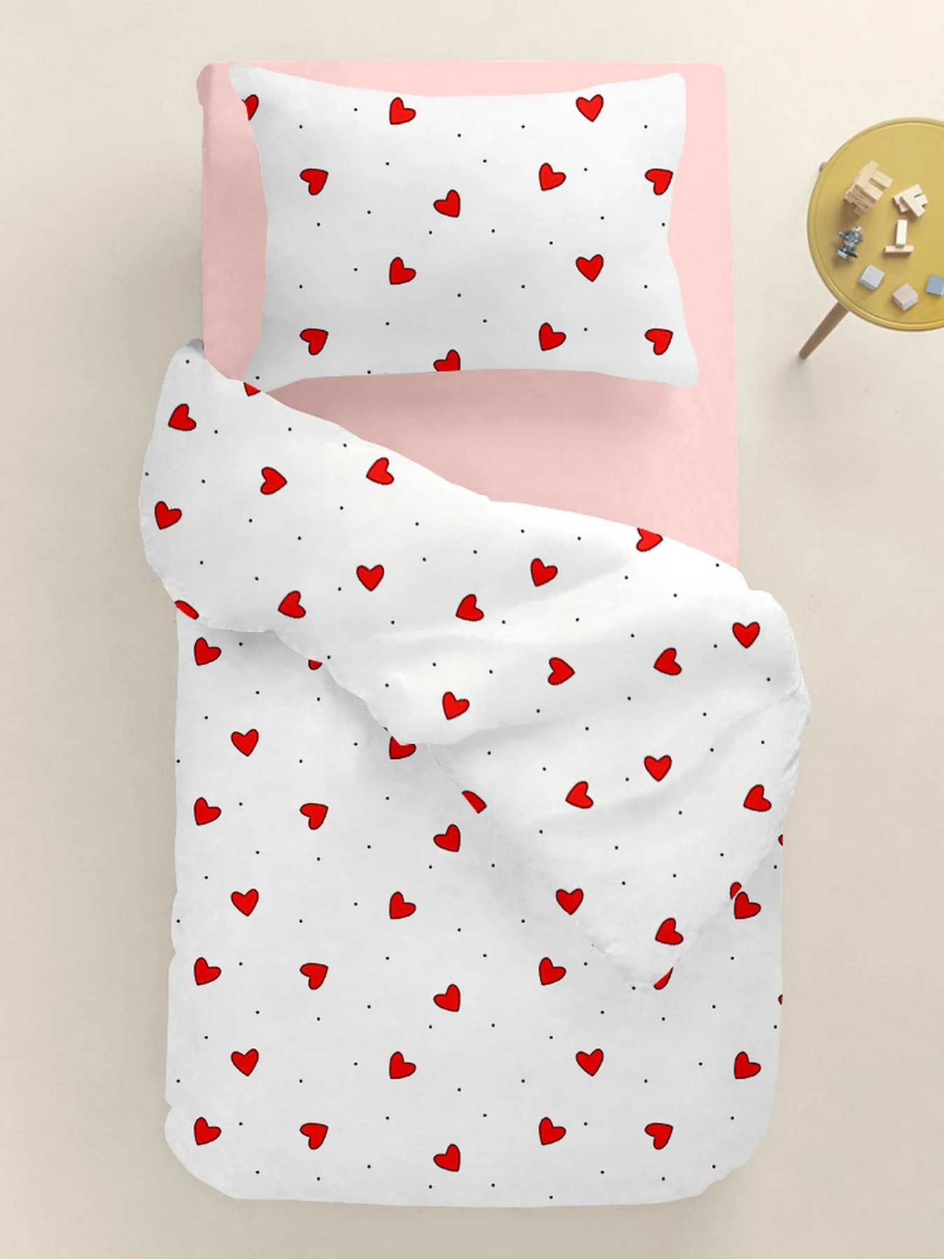 Дитяча постільна білизна в ліжечко CHERRY HEARTS Cosas модель CherryHearts_40Rose_140 Дитяча постільна білизна в ліжечко CHERRY HEARTS Cosas модель CherryHearts_40Rose_140 Фото