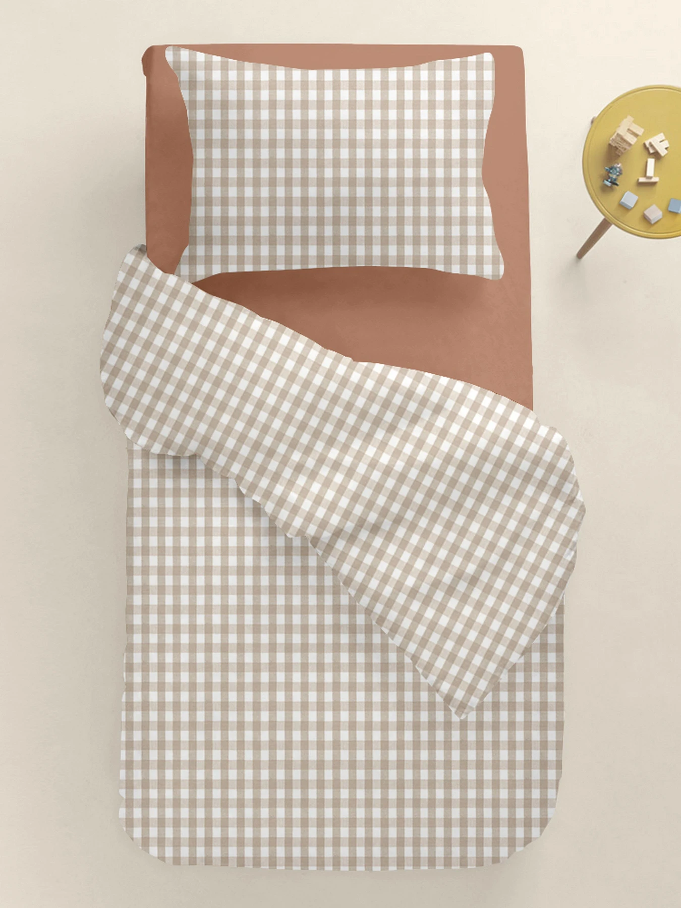 Дитяча постільна білизна в ліжечко BEIGE CHECK Cosas модель BeigeCheck_13Caramel_140 Фото