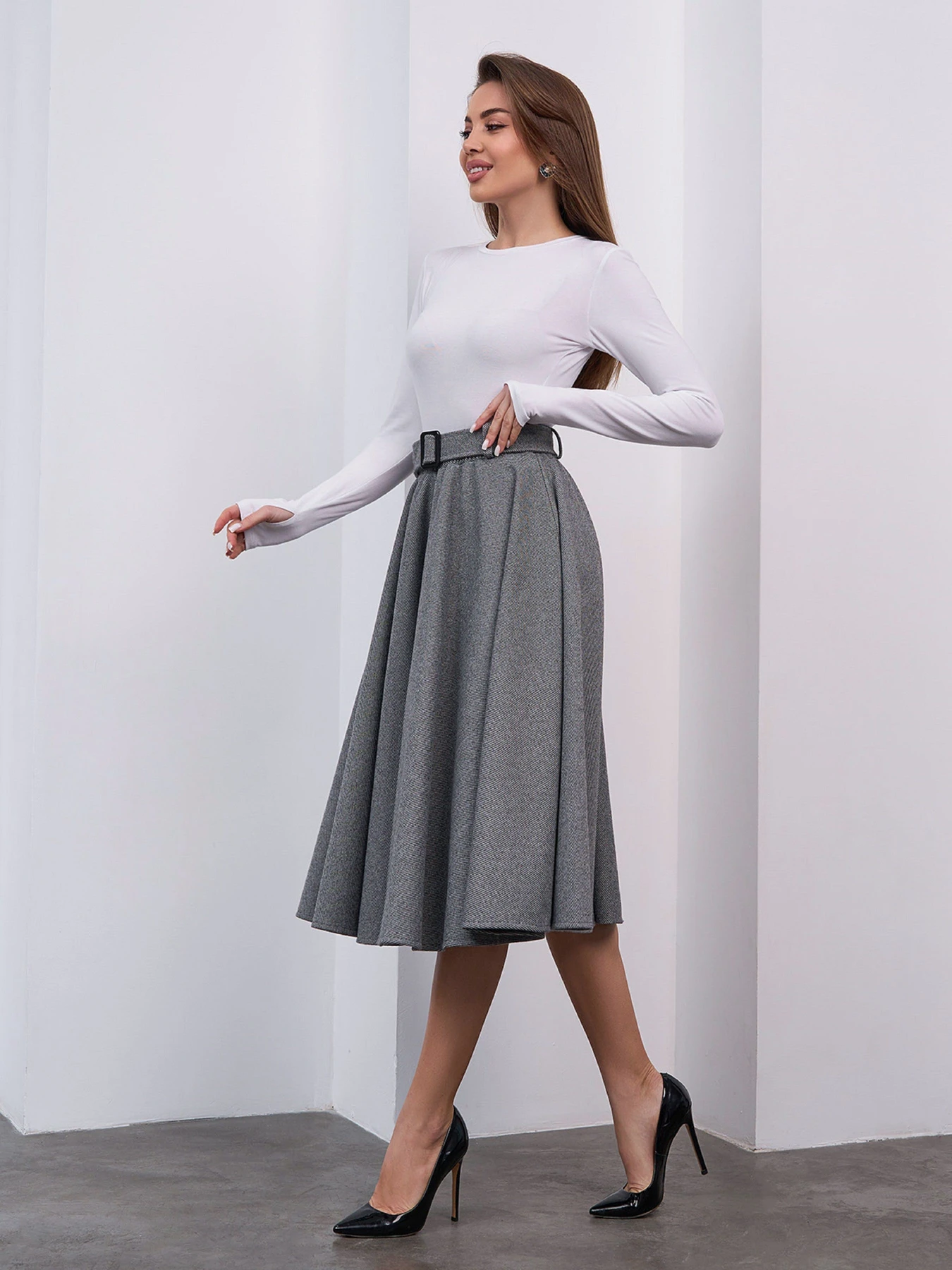 Юбки ISSA Plus модель 15460_серый Юбки ISSA Plus модель 15460_серый Фото