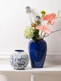 Ваза "Элизиум" железная бело-синяя с принтом MBM HOME модель VB-02 PRINT/DEEP BLUE Фото