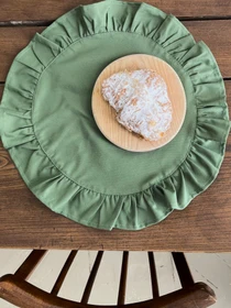 Салфетка сервировочная с рюшами хлопковая водотталкивающая зелёная Ecotton модель 25603 Фото