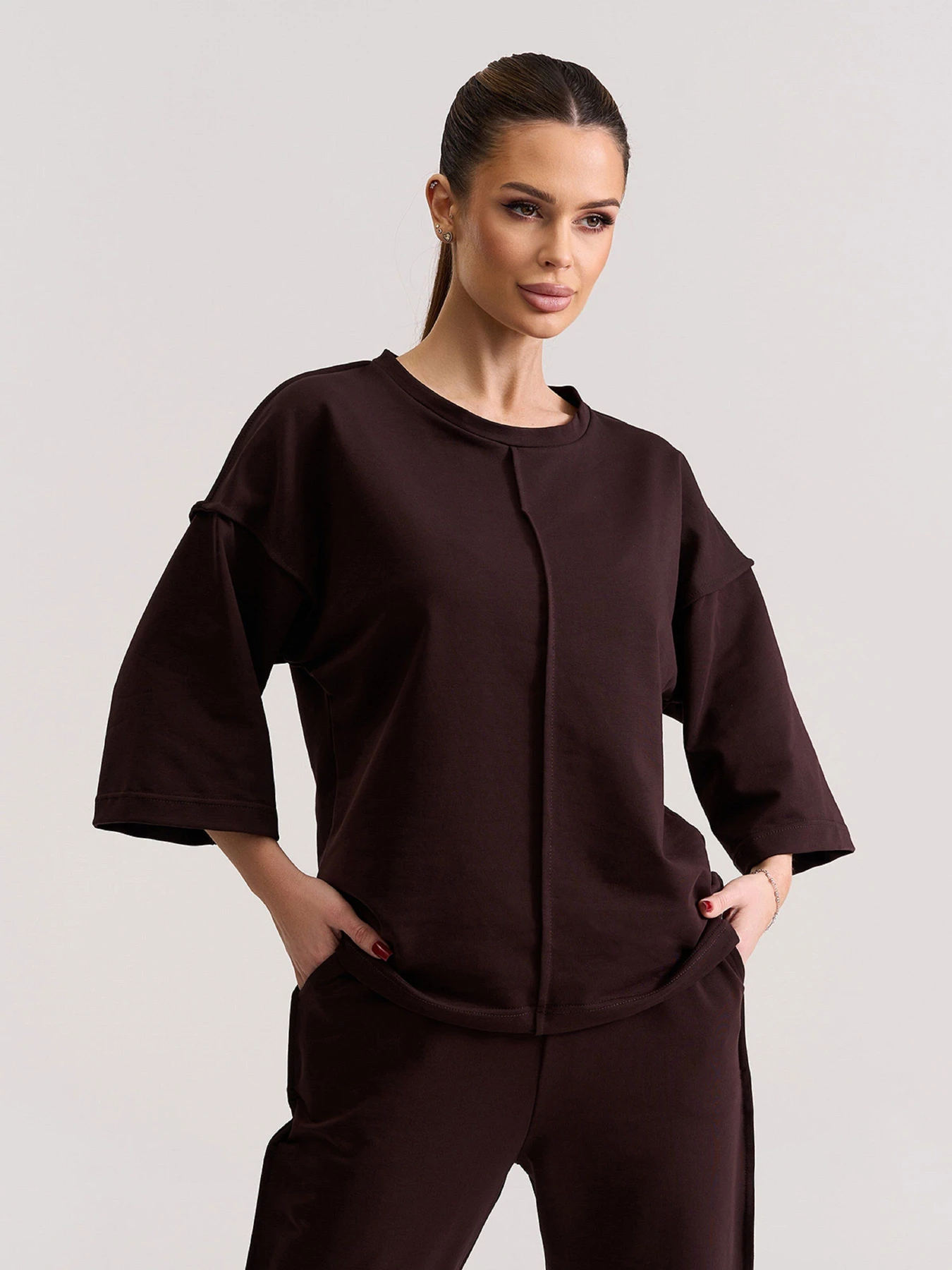 Костюми ISSA Plus модель 15677_темно_коричневый Костюми ISSA Plus модель 15677_темно_коричневый Фото