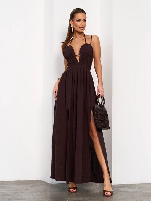 Платья ISSA Plus модель 15735_темно-коричневый Фото