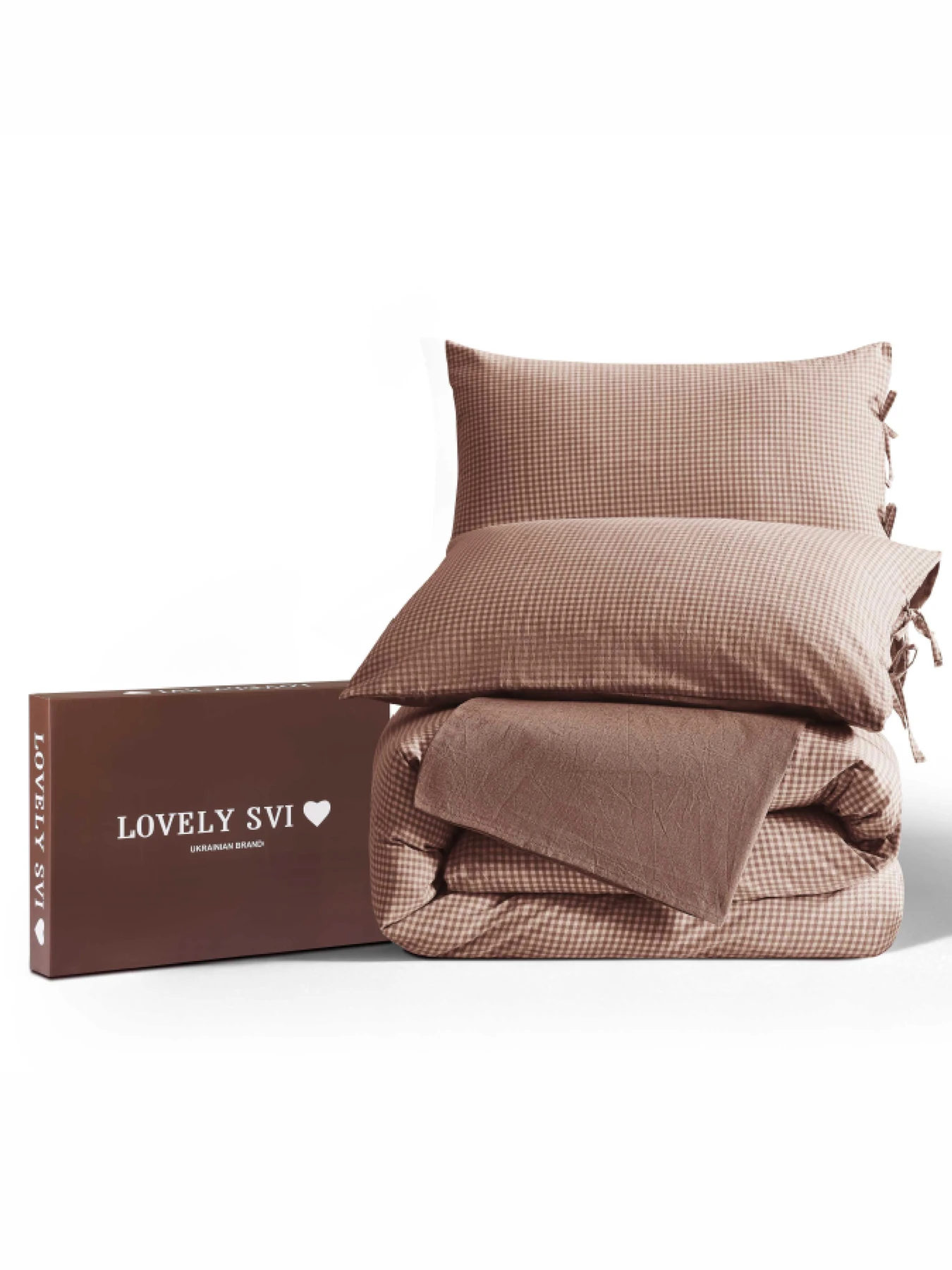 Комплект постільної білизни варена бавовна Євро в клітинку Коричневий Lovely Svi модель 440326 Комплект постільної білизни варена бавовна Євро в клітинку Коричневий Lovely Svi модель 440326 Фото