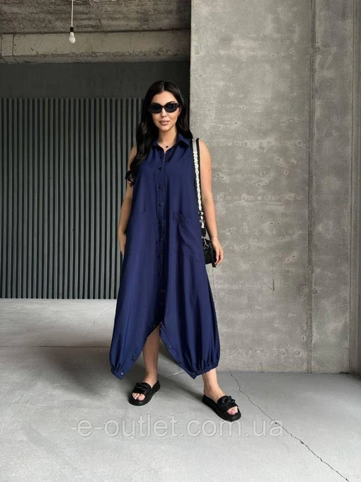 Сукня міді Жіноча сукня oversize SOLINNA  із софту великих розмірів 46–60, літня сукня вільного крою LI-5908 Темно-синій, 50-52 355956876 модель 3038287097 Фото