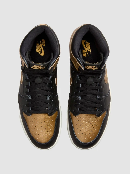 Шкіряні Чоловічі Кросівки повсякденні Jordan 1 Retro High Og "Black And Gold" фото 3